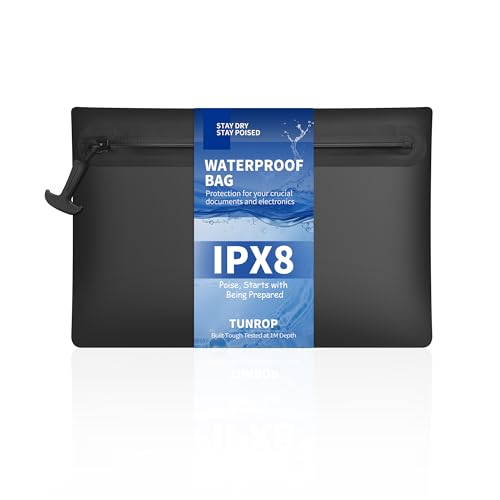 TUNROP Small Waterproof Document Bag 11.8x8.2" 1-Pocket Black with Waterproof Zipper