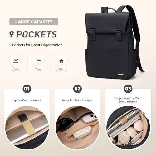 Women Laptop Backpack Computer Backpacks Carry On Waterproof backpack Fits 14Inch Notebook Travel Commute College (Black)
