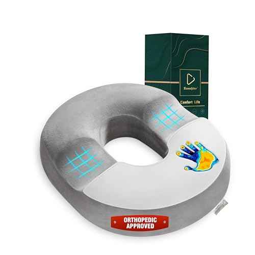 Donut Cushion Memory Foam Hemorrhoids Cushion for Postpartum & Coccyx & Tailbone Pain Pressure Relief for Office Chair, Wheelchair, Office, Car Seat (Grey)