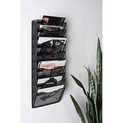 10 Sections Hanging Files Wall Mounted Metal Mesh Document File Organizer Magazine Holder Rack Organizer Racks Multipurpose Use To Display Files, Magazine, Newspapers- Black