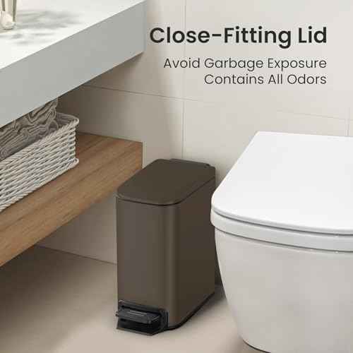 Cesun Small Bathroom Trash Can with Lid Soft Close, Step Pedal, 6 Liter / 1.6 Gallon Stainless Steel Garbage Can with Removable Inner Bucket, Anti-Fingerprint Finish (Brown)
