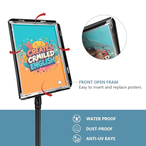 2Packs Adjustable floor standing poster stand, vertical and horizontal display sign stand, with heavy-duty base, aluminum alloy opening and closing frame (8.5 x 11 black)