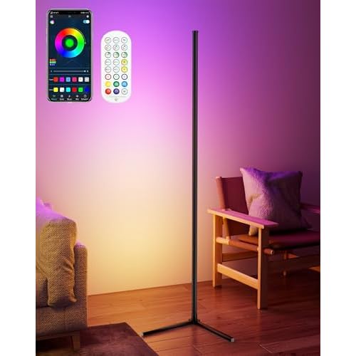 KFM Corner Floor Lamp, 65" Smart RGB LED Corner Lamp with App & Remote Control, 16M Colors,300+ Modes, Music Sync & Timer, Modern Mood Light for Living Room, Gaming Room & Bedroom (1)