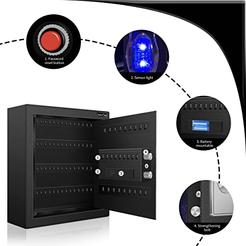 JUGREAT 83 Keys Wall Safe with Sensor Light, 80 Key Hooks, Keyless Access Black
