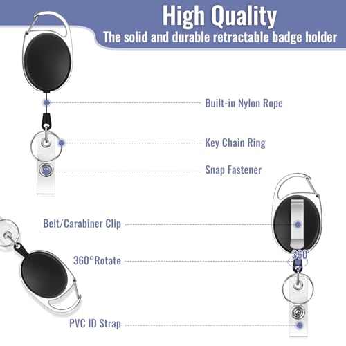 80 Pcs Badge Reels Retractable Bulk ID Badge Holders Retractable Lanyards with Carabiner Reel Clip for Keys, Badge Name Card Holders