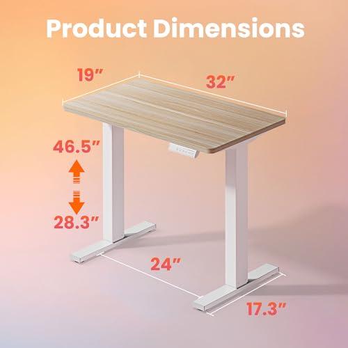 HUANUO 32x19 Inch Small Electric Standing Desk Light Walnut, Adjustable & Space-Saving