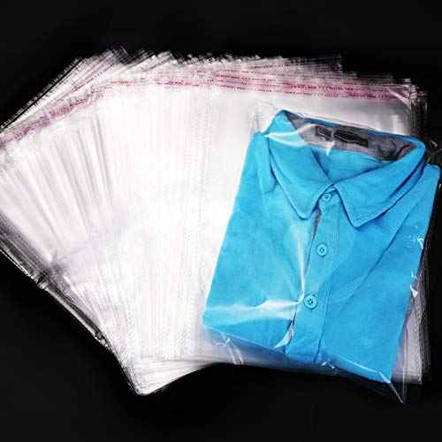Hotop 100 Pcs 9 x 13 Inch Clear Poly Bags Resealable Tshirt Bags Cellophane Pouches Adhesive Mail Pouches for Packaging Clothing Shipping Small Business