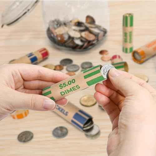 THEBLUETOUCH Preformed Coin Wrappers Rolls (36 Assorted) - Quarters, Pennies, Nickels and Dimes