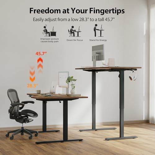 Agilestic 55 x 32 Inch Corner L-Shaped Electric Standing Desk, Rustic Brown - Adjustable Height with Memory
