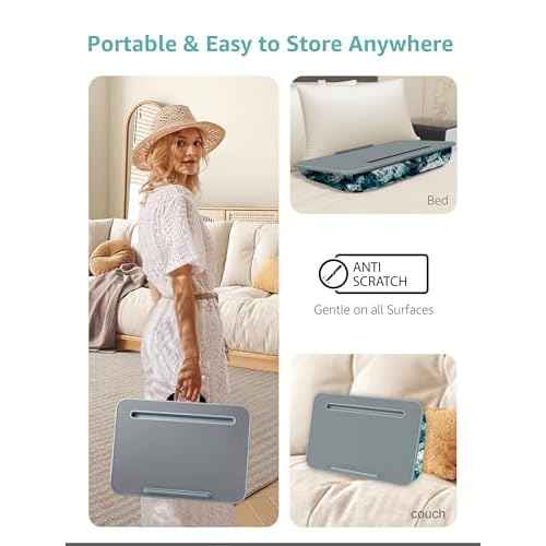 Lap Desk, Lap Desk with Cushion, Fits up to 15.6-inch Laptop, Pillow Designed, Portable Laptop Stand with Tray, Pad & Phone Holder, Home Office for Bed/Couch/Car/Reading/Writing, MillHome (S, Waves)