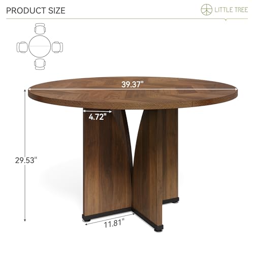 LITTLE TREE 39-Inch Small Conference Table for 4, Round Meeting Table with X-Shape Pedestal, for Office, Conference Room, Small Spaces, Dark Brown