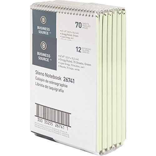 Business Source Wire bound Steno Notebook, 70 Sheets, green (26741PK)