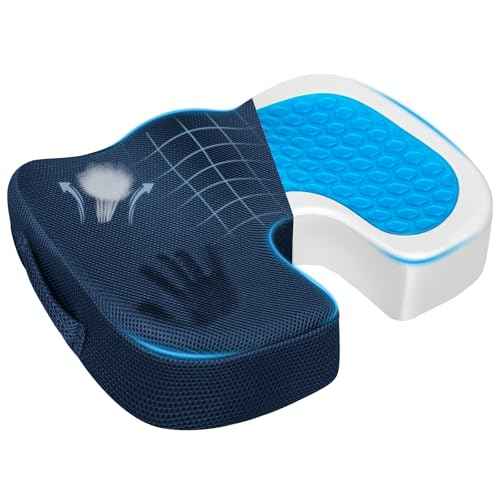 Gel Seat Cushion for Car Office - Memory Foam Pain Relief Chair Pillow Cushions - Tailbone Sciatica Coccyx Butt Lumbar Support Pad for Sitting Driving Traveling, Mesh, Blue