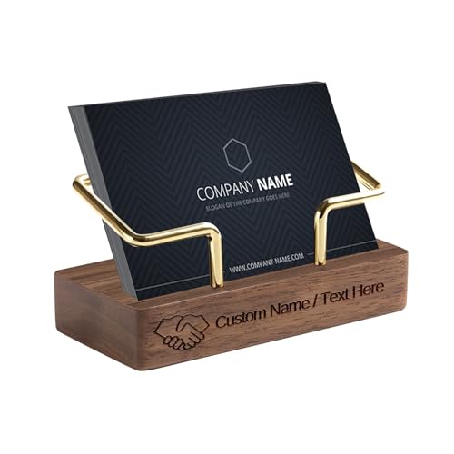 HJX Custom Square Walnut Business Card Holder with Engraving Desk Stand