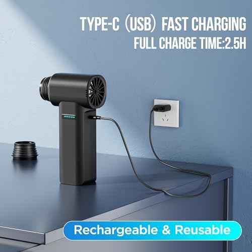 Electric Air Duster, max 1.1lbs Wind Force Brushless Motor, Super Power Compressed Air Duster, 3-Gear Dust Blower, Fast Charging, Electric Duster for PC, Car, House, Outdoor (Black, 40MM)