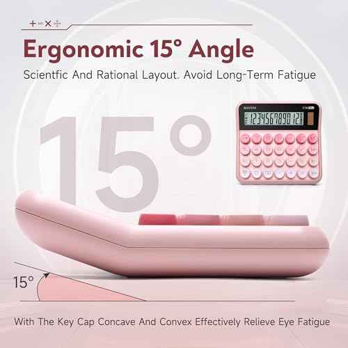 Mechanical Calculator,12 Digits, Large LCD Display,Big Buttons,Solar and Battery Dual Power Mechanical Keyboard Desktop Pink Calculators,Cute and Aesthetic (Pink, Large)