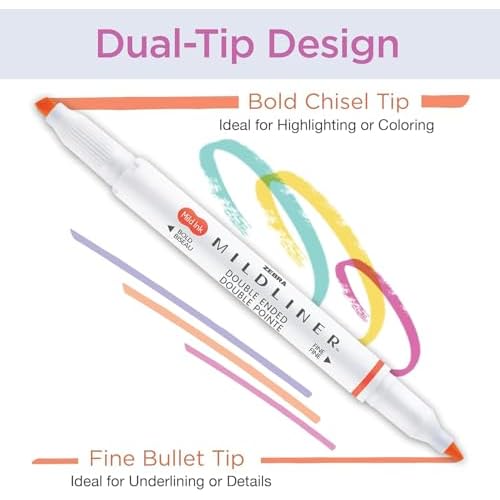 Zebra Pen Mildliner Dual-Tip Highlighters, Broad and Fine Tips, Ideal for Bible Highlighting, No Bleed, School Supplies and Teacher Supplies, Assorted Ink in Easel Back Carrying Case, 25-Pack (78025)