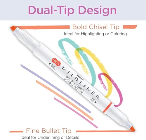 Zebra Pen MILDLINER Assorted 15-Pk Dual Tip Highlighters No Bleed Ink
