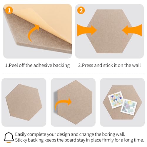 Hexagon Cork-Bulletin Board Tiles 10 Pack 12'' x 10'' Adhesive Small Cork Board Hexagon for Office Wall Decor, Cute Pinboard with 30 Push Pins