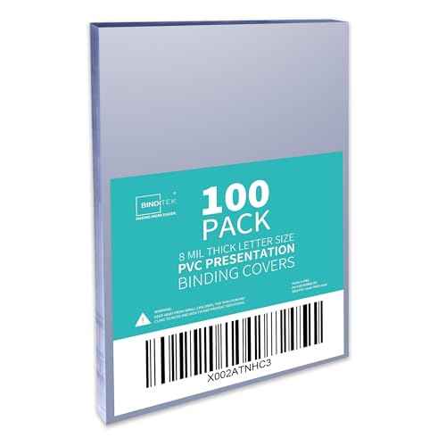 Binditek 100 Pack 8mil PVC Clear Binding Presentation Covers, Letter Size, 8.5 x 11 Inches, Square Corners, Un-Punched, Office Supplies