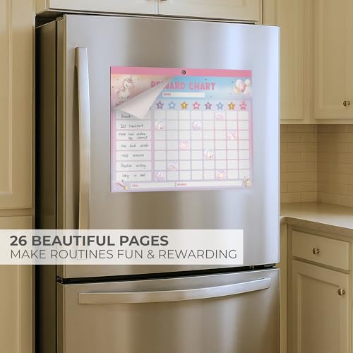 Fun Magnetic Reward Chart for Kids at Home ? Motivational Easy to Use Chore Chart w Stickers Encourages Good Habits ? Unicorn Behavior & Responsibility Chart for Girls Creates a Fun Daily Routine