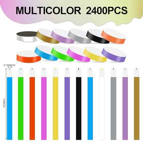 2400 Packs Paper Wristbands for Events, 12 Colors Waterproof Neon Party Wristbands Armband Paper Bracelets Identification Wristbands for Concert Club Bar Entrance Admission Party