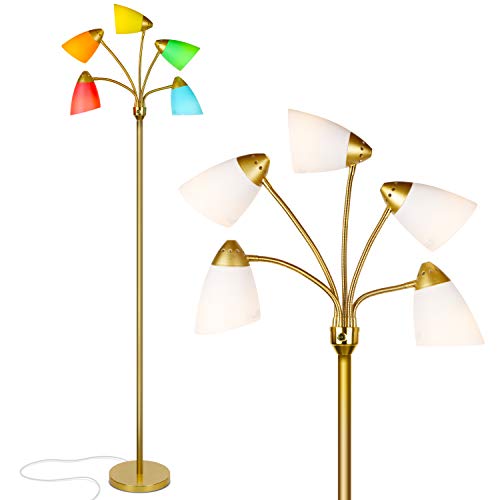 Brightech Medusa LED Floor Lamp ? Multi-Head Dimmable Floor Lamp for Living Rooms & Offices ? Tall Lamp with Interchangeable Shades, Adjustable Standing Lamp for Bedroom Reading ? Brass/Gold