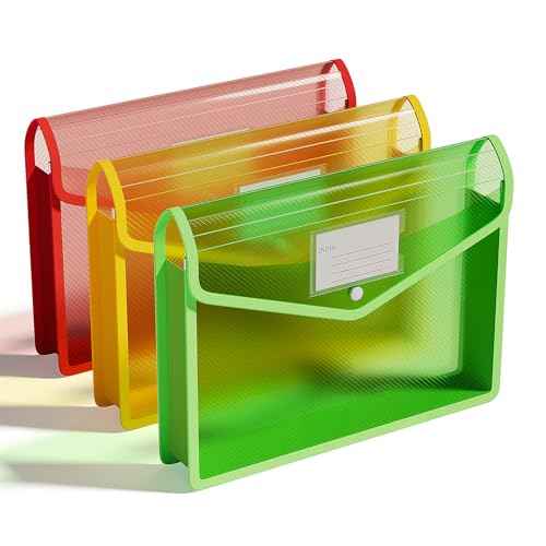 ThinkTex Plastic Expanding File Folder, Transparent envelopes with Snap Closure,No Dividers,Large Capacity,Document Organizer for Receipts, Bills&Taxes,Letter/A4 Size for School/Office/Home-3 Pack