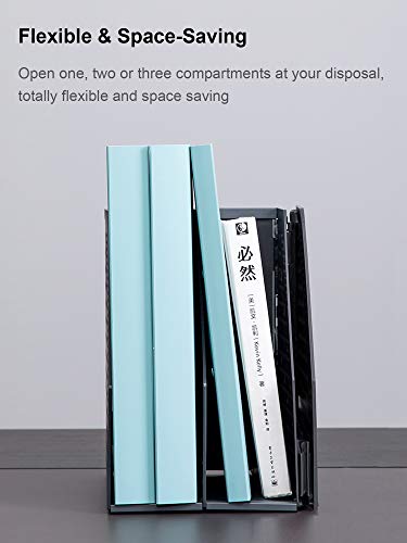 Leven Collapsible Magazine File Holder - 3 Compartments Dark Grey Office Desk Organizer