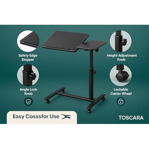 Adjustable Sit & Stand Desk ? Rolling Laptop Desk with Lockable Wheels, Portable Standing Computer Table for Home Office, Small Space Workstation with MDF Top & Steel Frame, Modern Black
