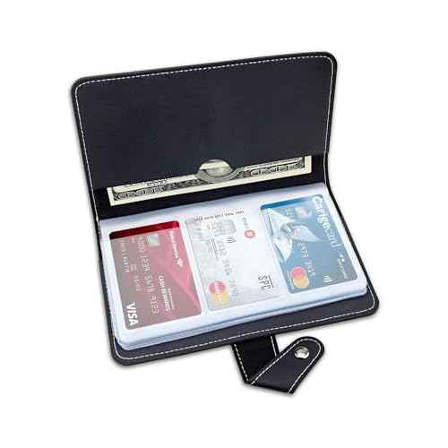 Credit Card Holder, Leather Business Card Organizer with 96 Card Slots, Professional Card Book Case for Cards and Important Documents to Prevent Loss or Damage (Black)
