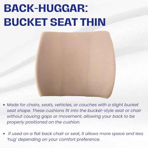 Thin Ergonomic Bucket Seat Lower Lumbar Back Support Pillow Cushion for Office Chair, Car, Truck, Wheelchair, Gaming Chair and Recliner for Pain Relief Made in USA Beige
