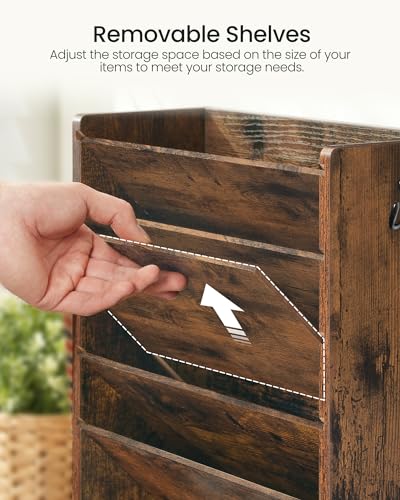 Rustic Brown 6-Tier Wall File Organizer with Side Hooks - Vintage Desk Storage
