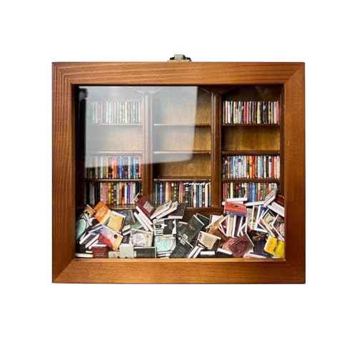 Mini Bookshelf Shake Anxiety Mini Bookshelf with 260pcs Mini Books Wooden Mini Shake Away Your Anxiety Bookshelf for Anxious, Medium