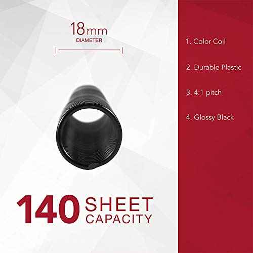 GBC Binding Spines/Spirals/Coils, 18mm, 140 Sheet Capacity, 4:1 Pitch, Color Coil, Black, 100 Pack (9665080)