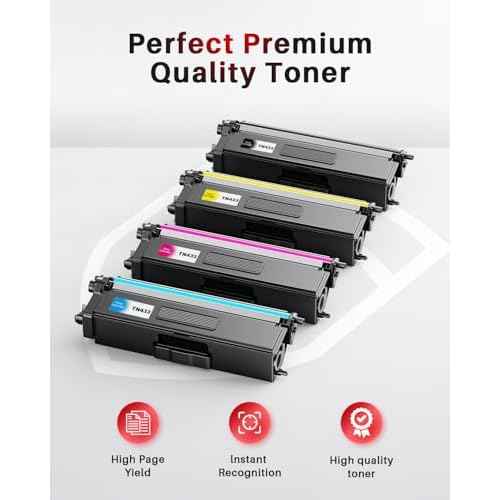 TN433 TN-433 Toner Cartridge Replacement Compatible for TN 433 TN-431 Work for MFC-L8610CDW MFC-L8900CDW HL-L9310CDW HL-L8260CDW HL-L8360CDW Printer(4 Pack,Black Cyan Magenta Yellow)