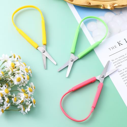Telooco 3Pcs Children's Safety Loop Scissors with Colorful Handles – Green, Yellow, Pink, 5.5 Inch