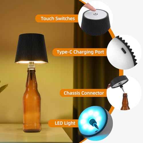 Wireless Bottle Lamp, RGB Modes & 3 Color Wine Bottle Lights with 2800 mAh Battery, Touch Dimming Wireless lamp, Portable Rechargeable Bottle Lamp Kit for Bedroom, Restaurant, Bar (2PCS)