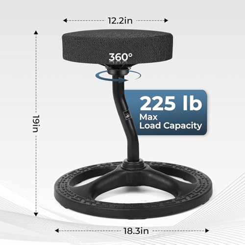 Upaloop 19 Inch ADHD Wobble Chair, Black – Flexible Seating for Stability, Yoga, Desk