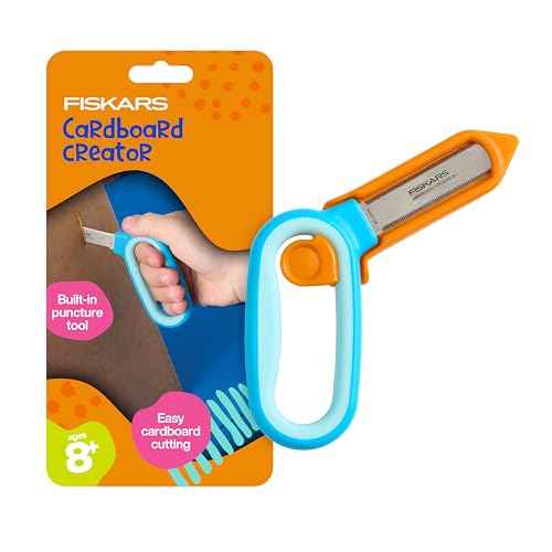 Fiskars Kids Cardboard Creator ? Safer Cardboard Cutting Tool with Ergonomic SoftGrip Handle, For Craft and School Supplies, 5 inches