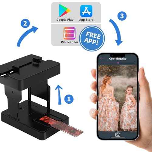 Mobile Film Scanner for 35mm Slides & Negatives, Portable Photo Scanner Converts Film to Digital Photos, Battery Powered Slide Converter