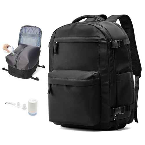 Vacuum Travel Backpack with Air Pump 18x14x8 inches Laptop Personal Item Carry on Flight Approved Compression Vacuum seal Travel Essentials Backpack Space Saver Bags Storage Men mochila de viaje Black