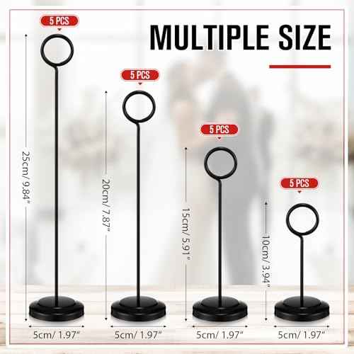 20 Pcs Table Number Holders 4/6/8/10 Inch Place Card Holder Stands Wire Photo Clips Metal Table Card Stands for Centerpieces, Photos, Food Signs, Birthdays, Weddings(Black)