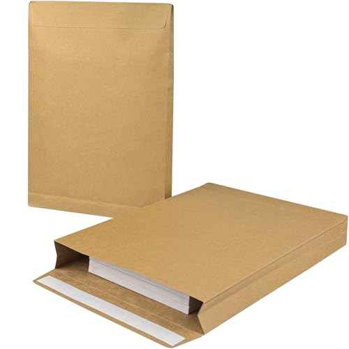 40 Pack Expandable Large Kraft Envelopes, 9.3" x 13" Big Mailing Envelopes Self Seal Anti Tear Catalog Envelopes for Business Office Paper Documents File Storage - Brown