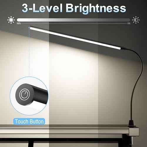 deeloop LED Clip-on Reading Light, 20" Ultra-Long Chips Bright Desk Lamp, 10%-100% Stepless Dimming & 3 Color Modes Office Lamp with 360 Gooseneck Memory Function Clamp Light