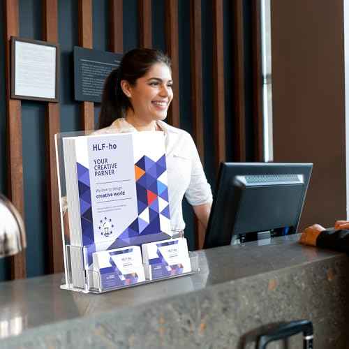 Brochure Holder 8.5x11 Inch Acrylic Literature Holders Clear Flyer Display Stand with Business Card Slot Pamphlet Holder Multi Purpose Organizer for Office, Lobby, Hotels, Trade Shows, 4 Pack