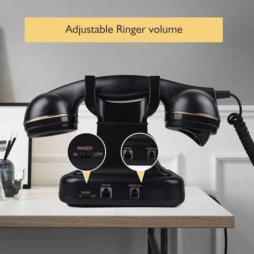 Rotary Phone, Old Desk Phones, Retro Landline Telephone, Classic Vintage Push Button Telephone with Redial Function for Home Office Hotel School, Black