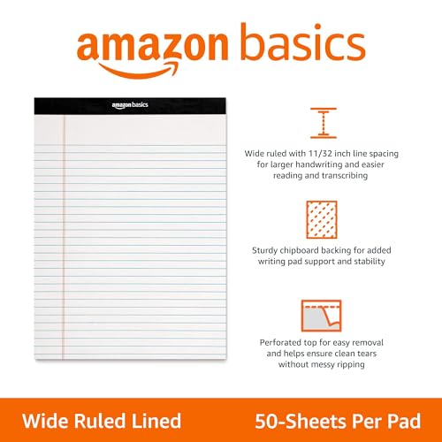 White Wide Ruled Notepads 12-Pack - 8.5 x 11.75 Inches Office & School Use