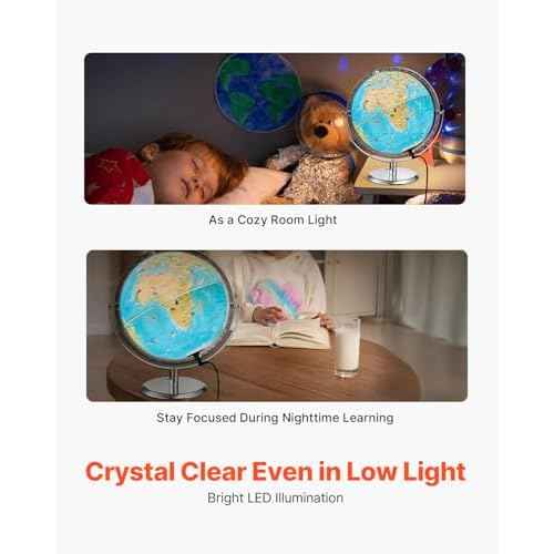 VEVOR Educational World Globe, 10 in/254 mm, Interactive Globe for Kids, with AR Golden APP, 720¡Æ Rotation, LED Night Lighting, 197 National Geographic Knowledge, STEM Toy, for Children Ages 4?10