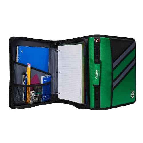 Case-it The Z Shape Zipper Binder - Two Binders in One - Double Sided 1.5 Inch D-Ring - Multiple Pockets - 500 Page Capacity - Comes with Shoulder Strap, Blue Z-176